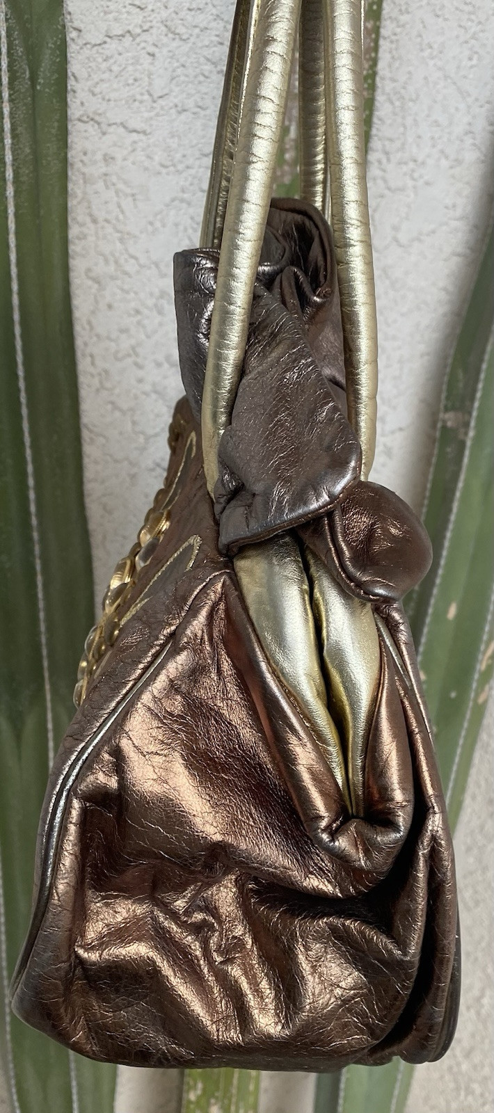 Vintage Dawli Leather Purse Made USA Metallic Studded Handbag 1980s