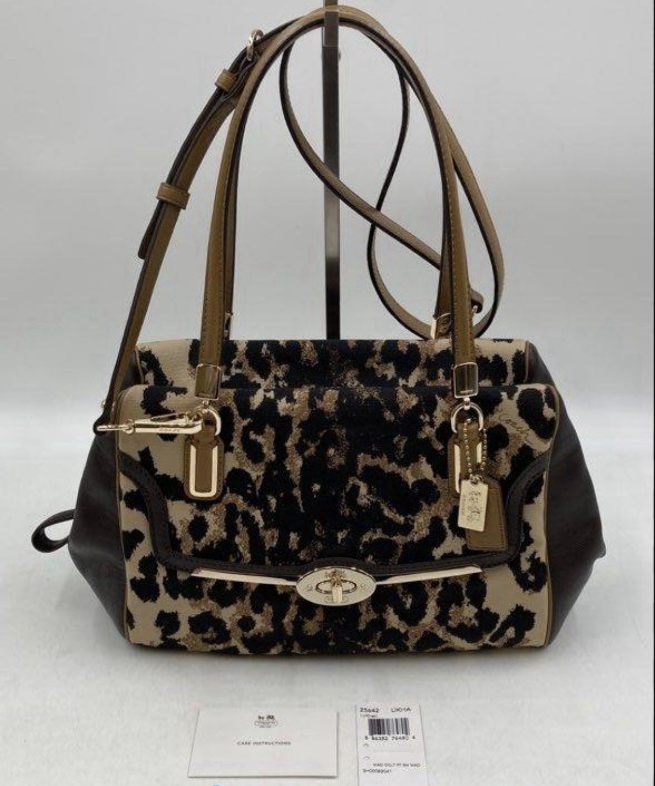 Coach Madison Ocelot Leopard Print Shoulder Bag w/ Turn Lock Gold Charm