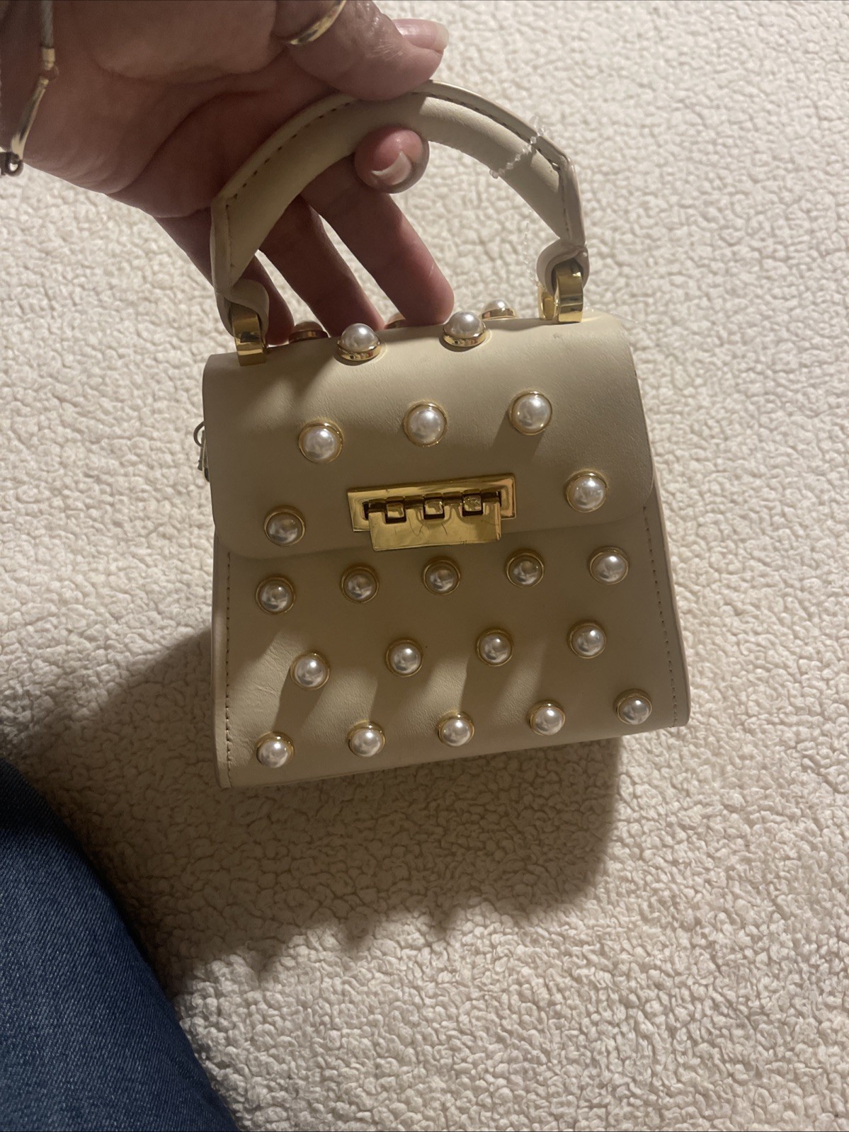 Zac Posen Embellished Pearl Studded 2Way cream Mini Bag