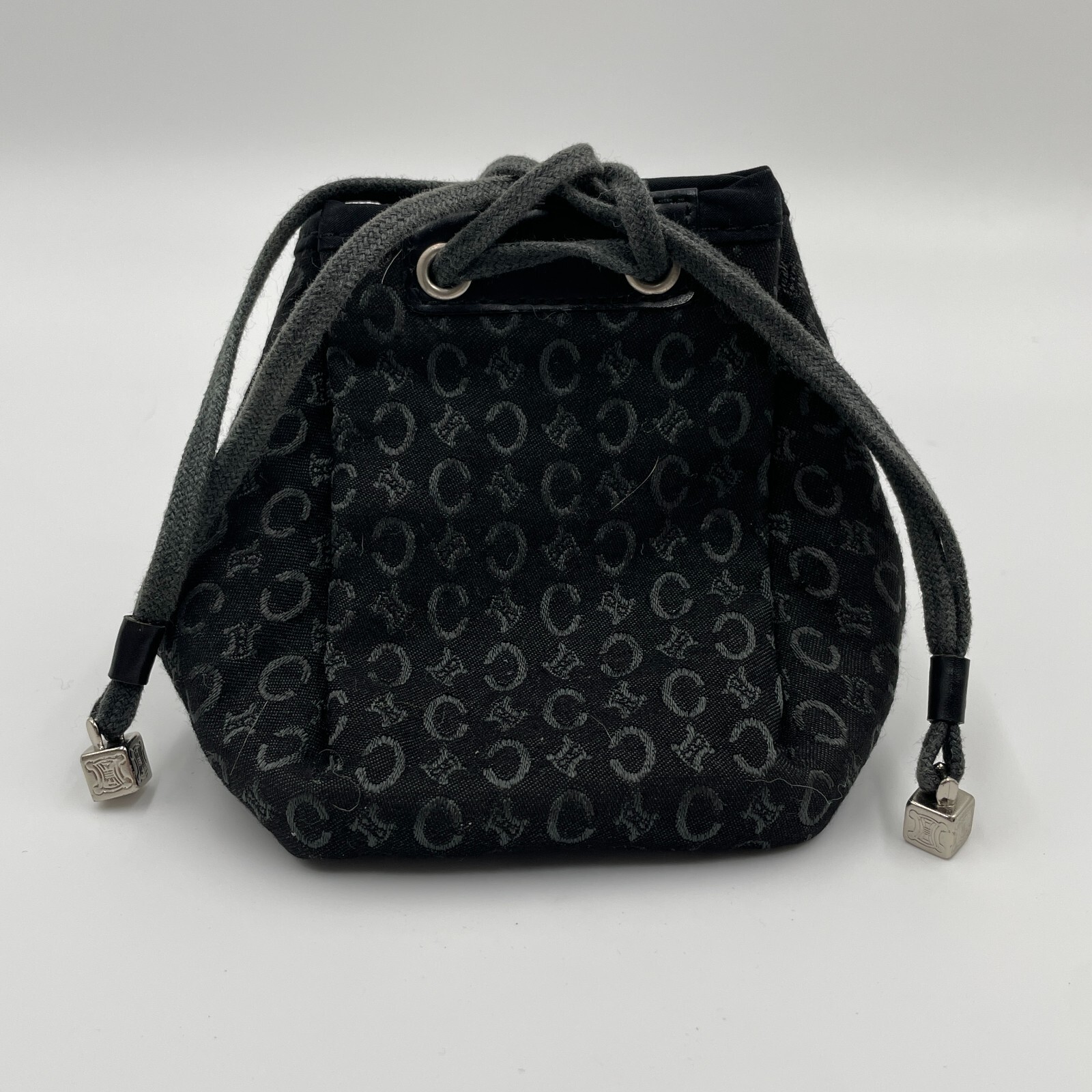 CELINE C Macadam Canvas Pouch Black Silver Auth 715