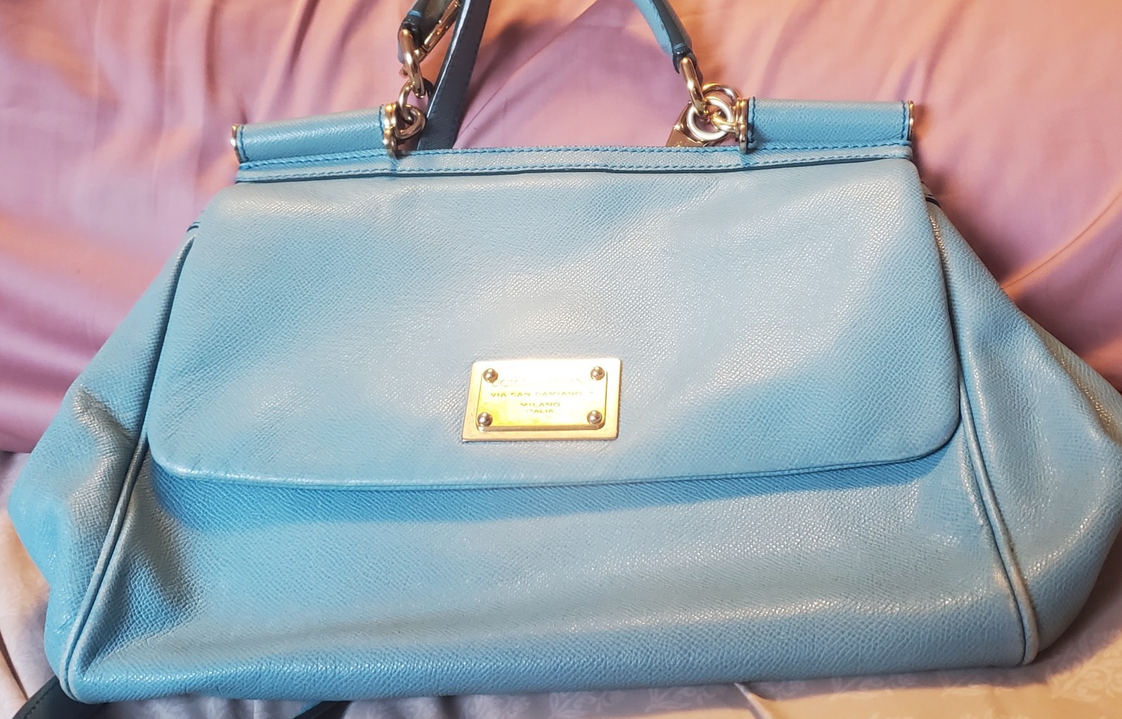 Dolce & Gabbana Sicily Bag Medium in Light Blue Leather Handbag C-1