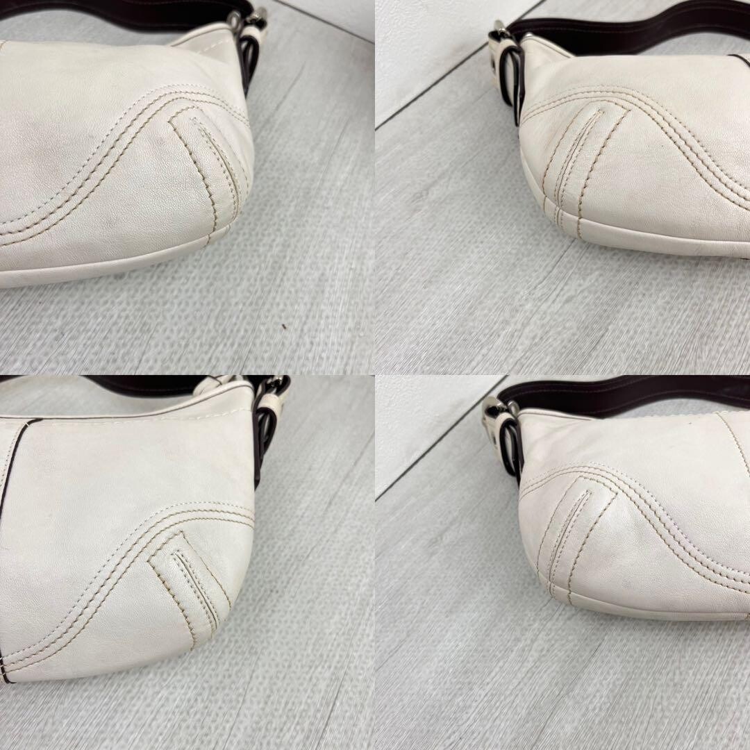 COACH White Leather Hobo One Shoulder Bag 8A01 Detachable Strap Auth