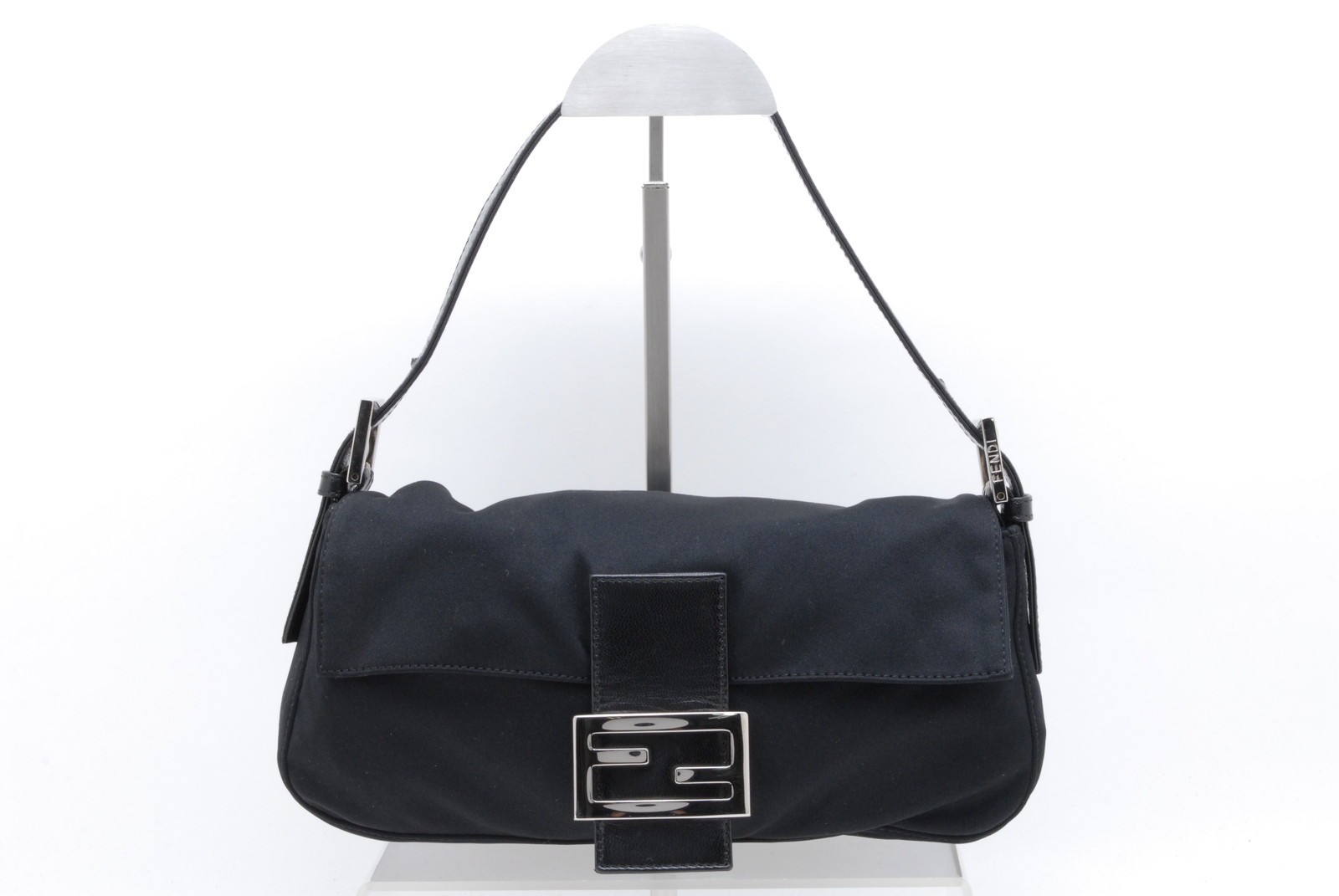 RankA* FENDI Mamma Baguette Shoulder Bag Black Nylon Leather