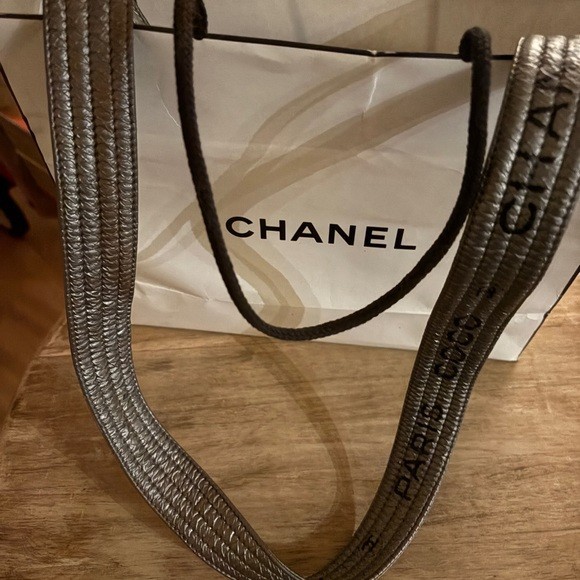 Auth CHANEL 31 RUE CAMBON Graphic Silver Nylon Shoulder Bag Purse #61477