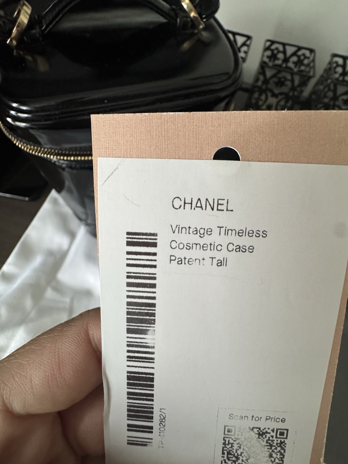 Vintage CHANEL Vertical Tall Vanity Bag Black Patent Leather Gold Hardware