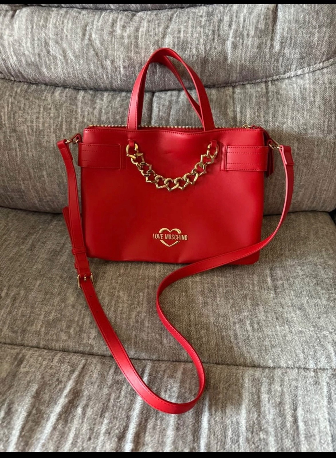 Love Moschino Red Heart Chain Satchel Tote Crossbody Bag Gold Hardware NWOT