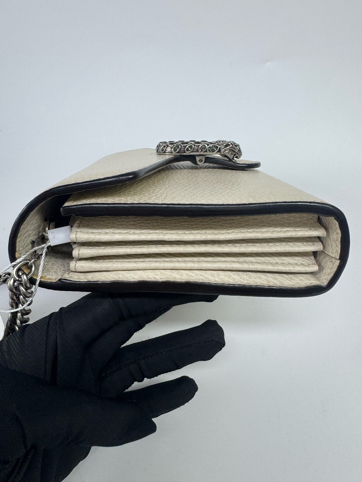 GUCCI Dionysus WOC Off White Pebbled Calfskin Leather Silver HW Crossbody Bag