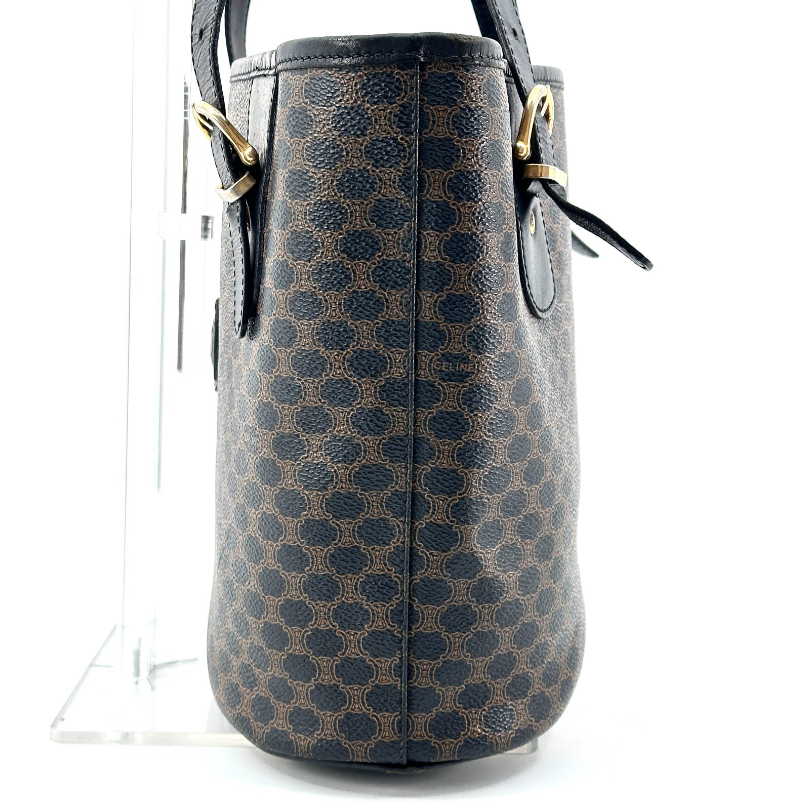 Celine Macadam PVC Leather Tote Bag Brown Black Gold