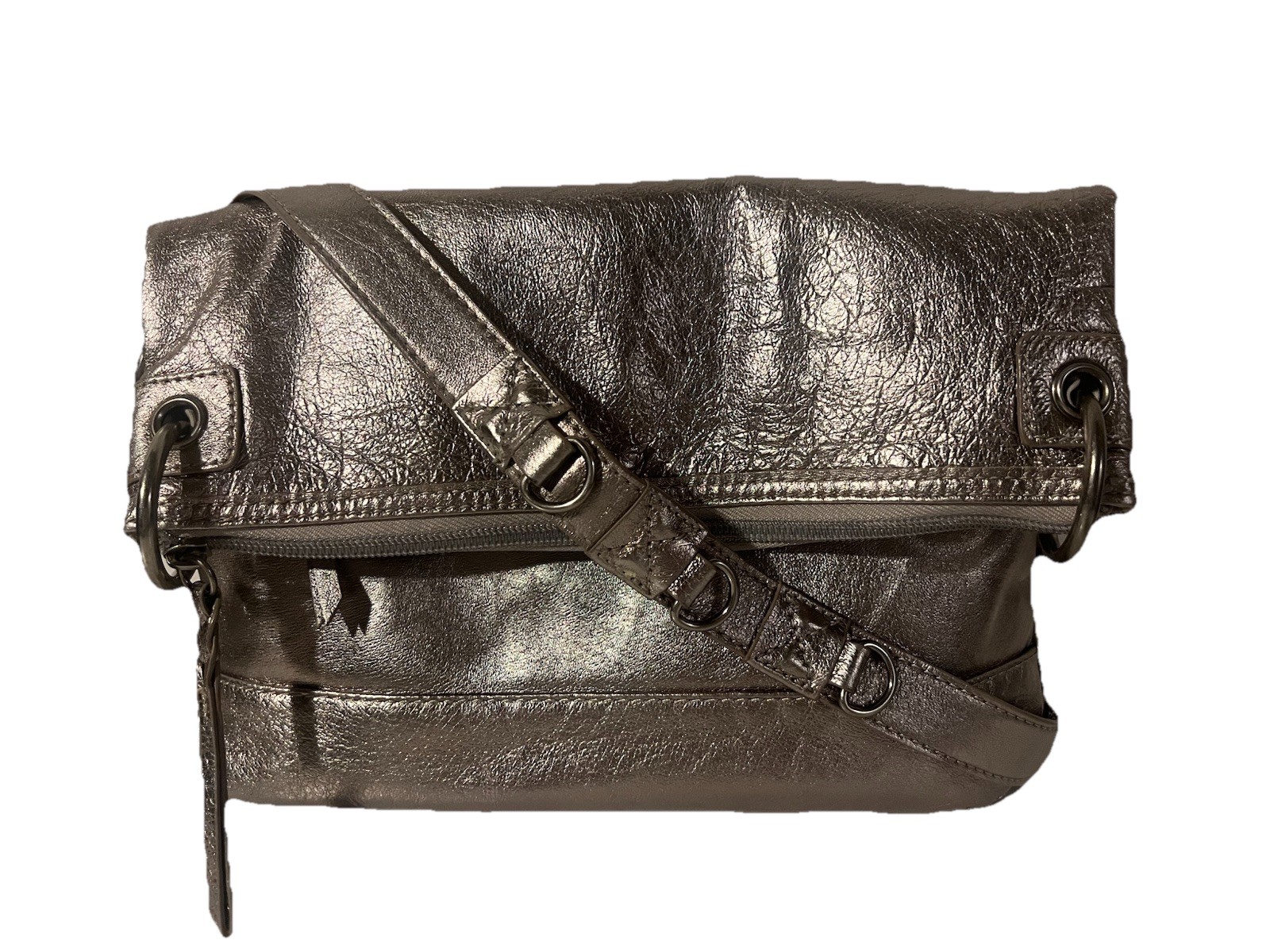 The Sak Crossbody Bag Women’s Fold Over Genuine Leather Metallic Old Gold