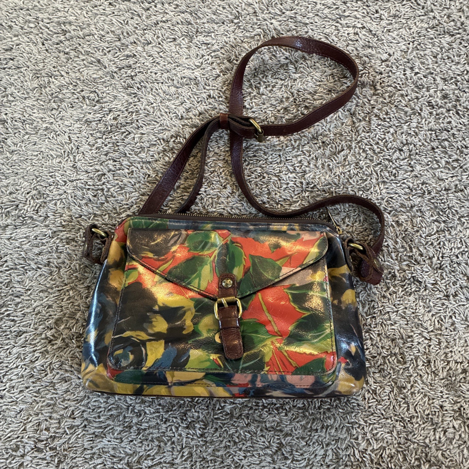 Patricia Nash Avellino Vtg Orange Green Blue Genuine Leather Cross Body Bag