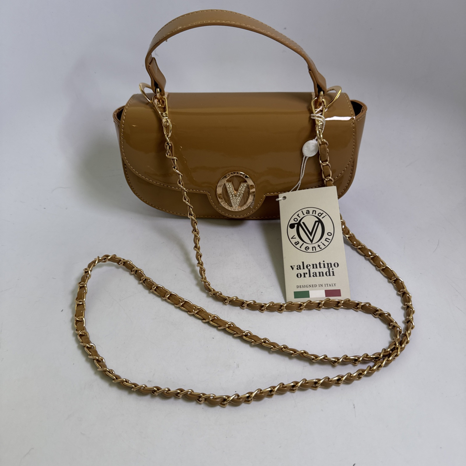 NWT Valentino Orlandi Top Handle and Removable Straps Taupe Small Purse Bag New
