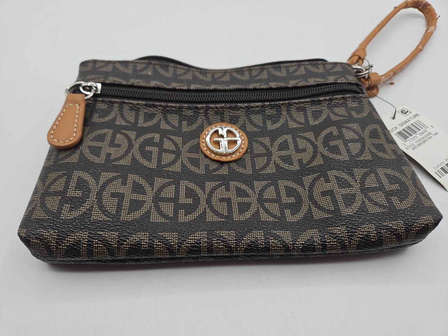 New Giani Bernini Block Signature Wristlet Brown/Tan 8x 5 Wrist Strap Peeling