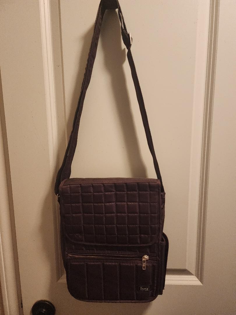 Lug Quilted Brown Crossbody Bag Flap Closure Silver Hardware Brown Lining Strap