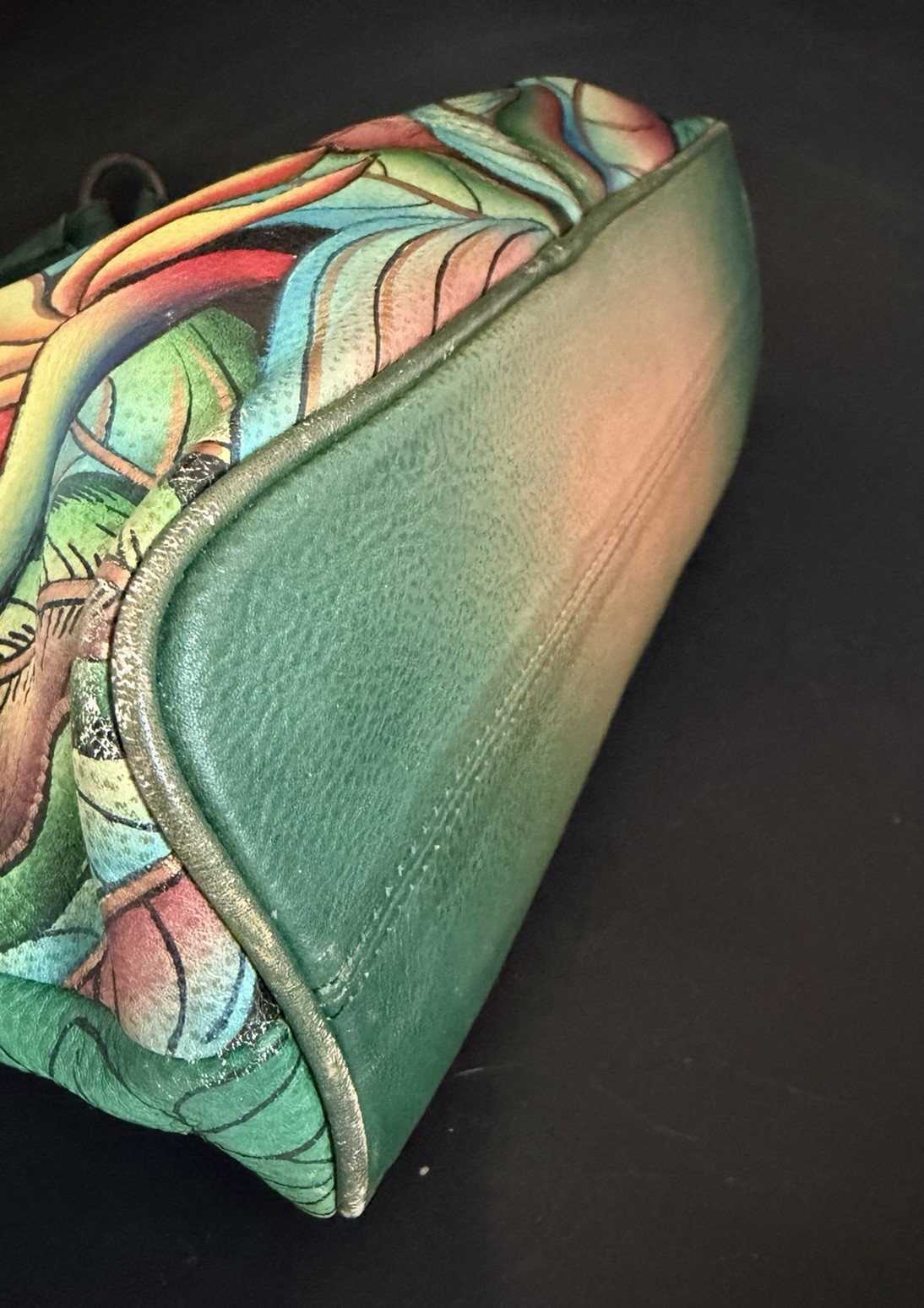 Anuschka Tropical Bliss Parrot/Toucan Birds Hand Painted Purse Shoulder Bag