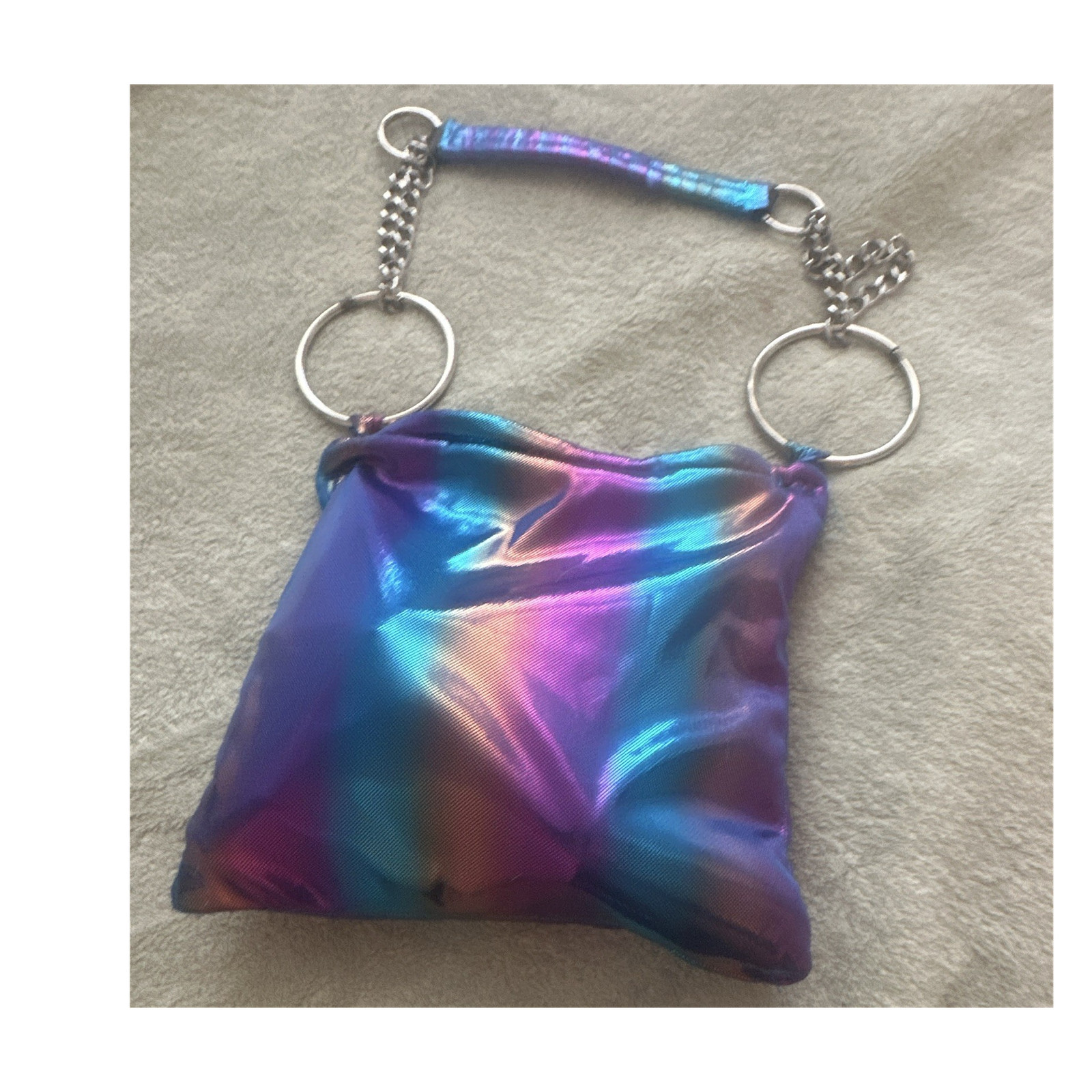 Handmade ￼Multicolor shoulder bag with chains on the handle ￼