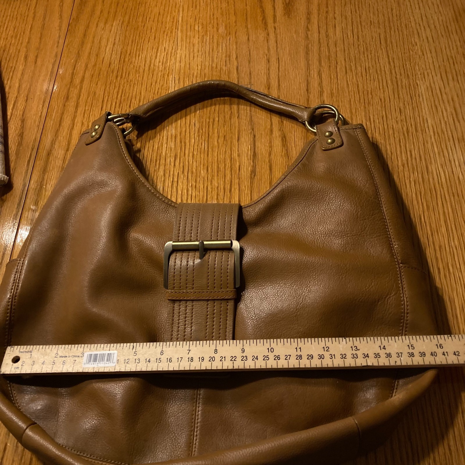 a.n.a. A New Approach Pebble Leather Shoulder Bag Brown Purse Double Handle READ