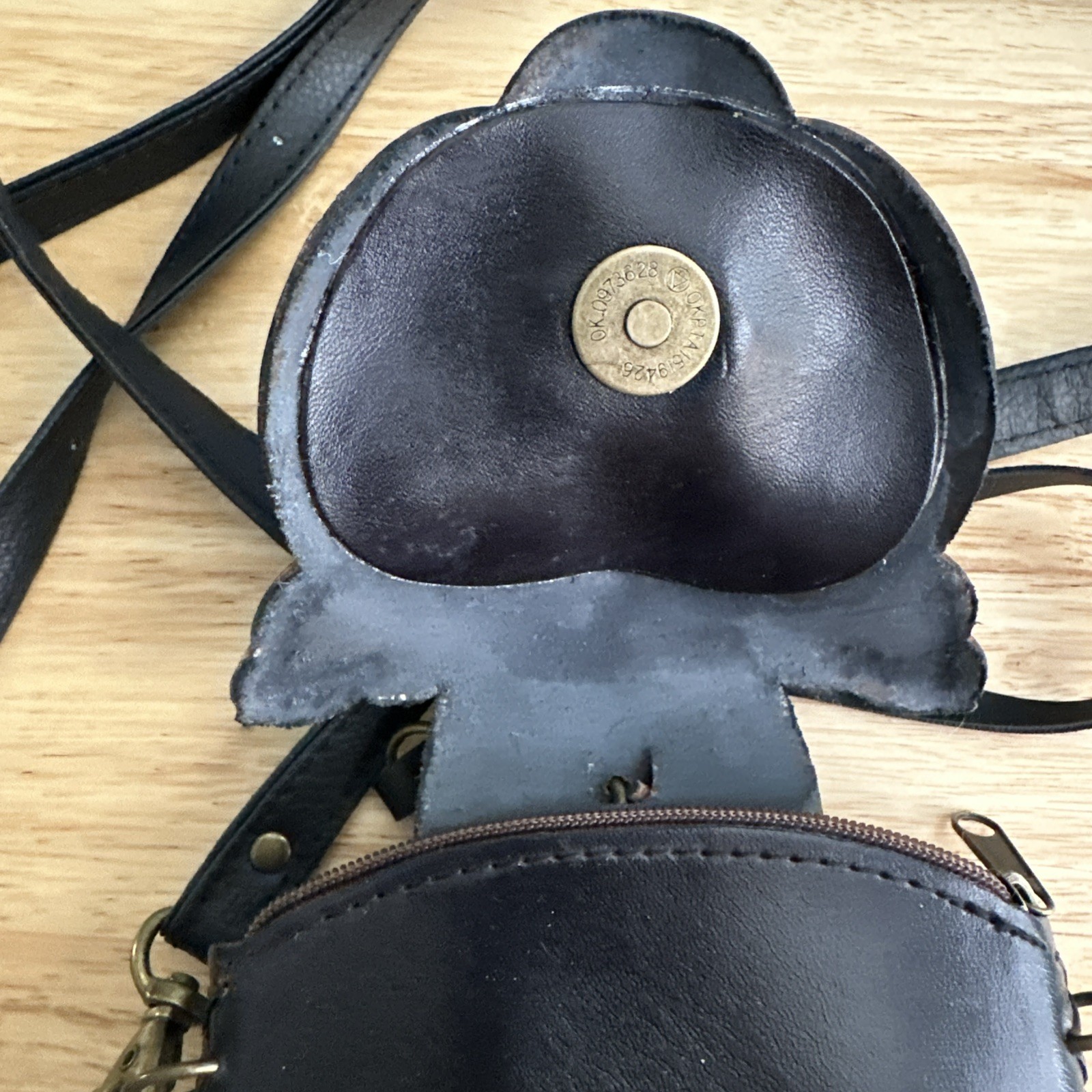 Vintage Hand Tooled Leather Black Cat Crossbody Purse Whimsical 3D Bag gothic
