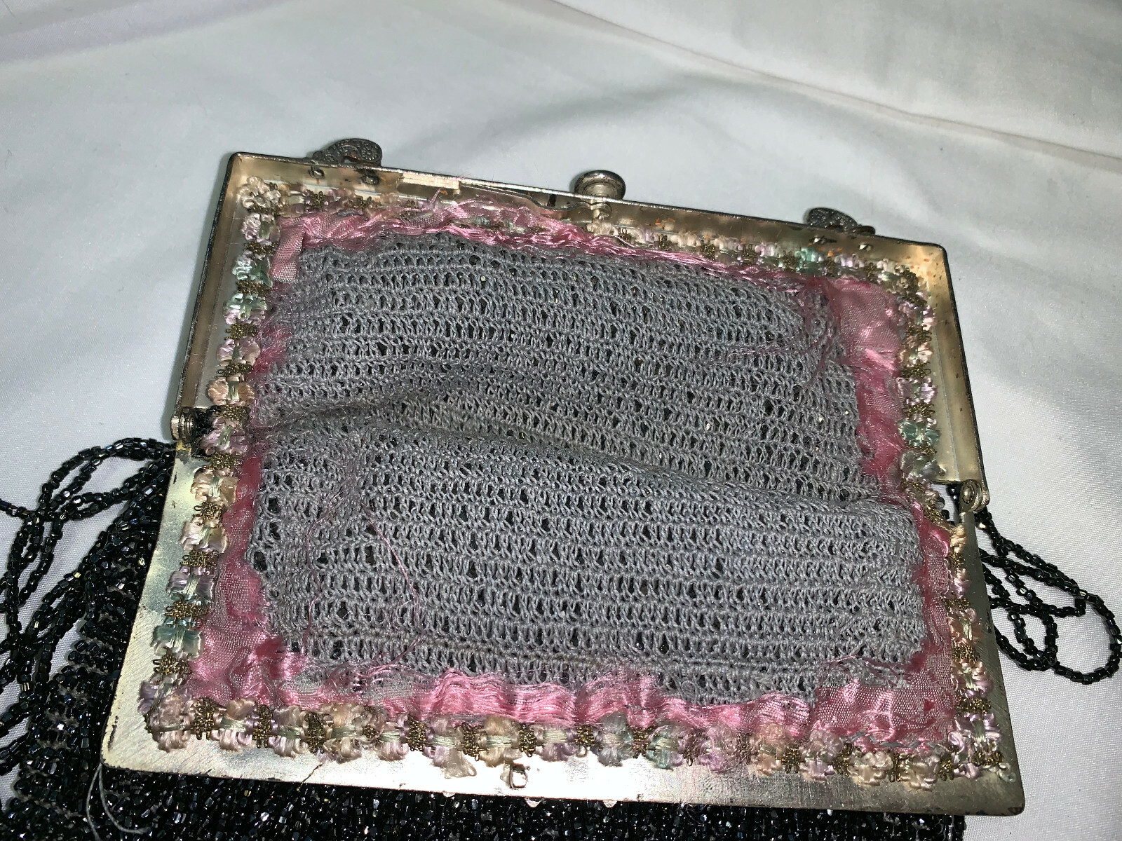 Vtg Fringe Flapper Style Evening Purse Seed Bead Ornate Frame Cabochon