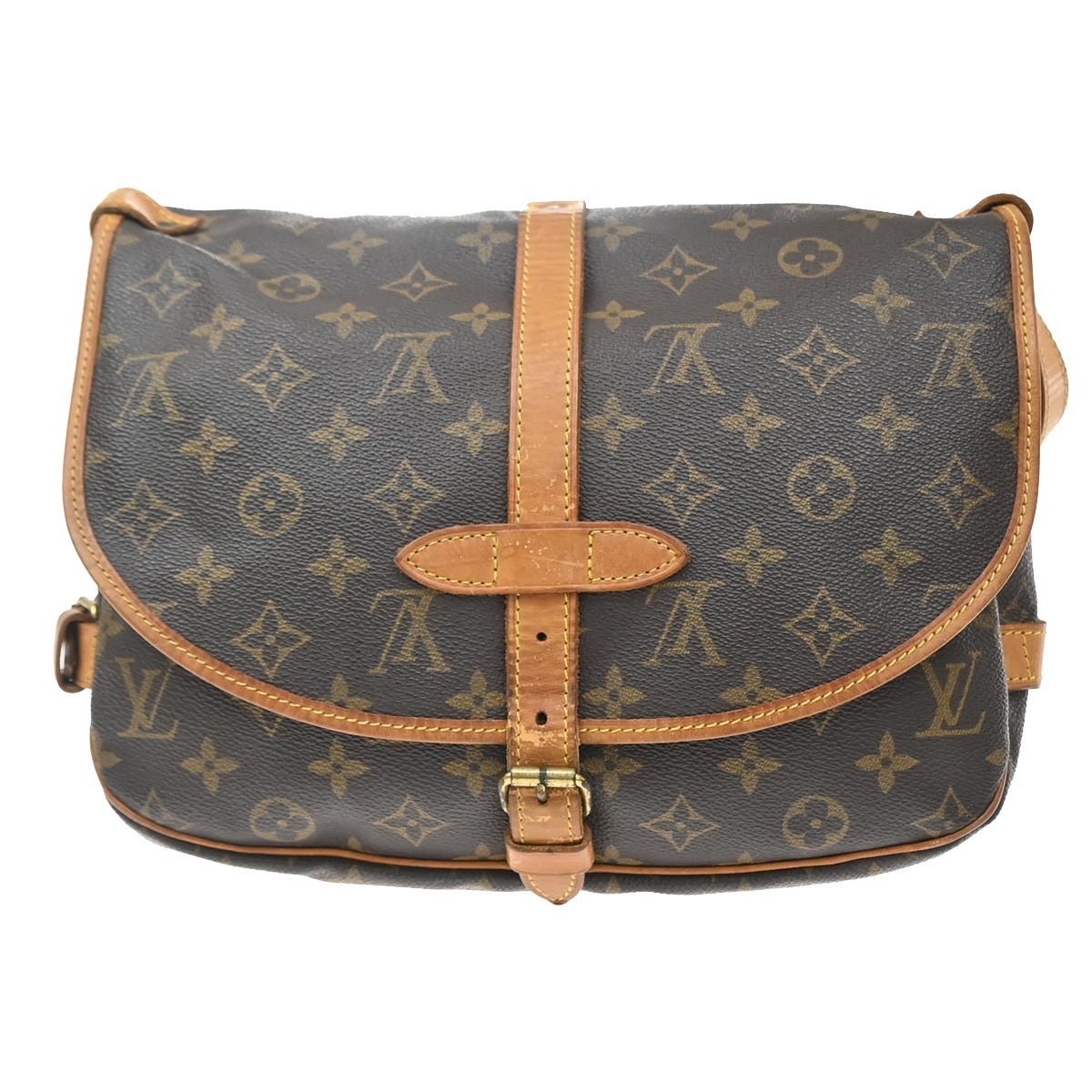LOUIS VUITTON Logo Saumur 30 Shoulder Bag Monogram Leather Brown M42256 30KD518
