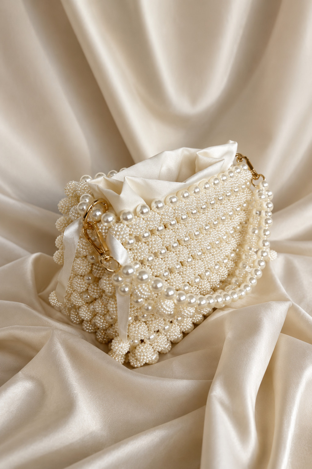 Luxury Handmade Pearl Beaded Evening Bag – Cream Bridal Handbag, Elegant Wedding
