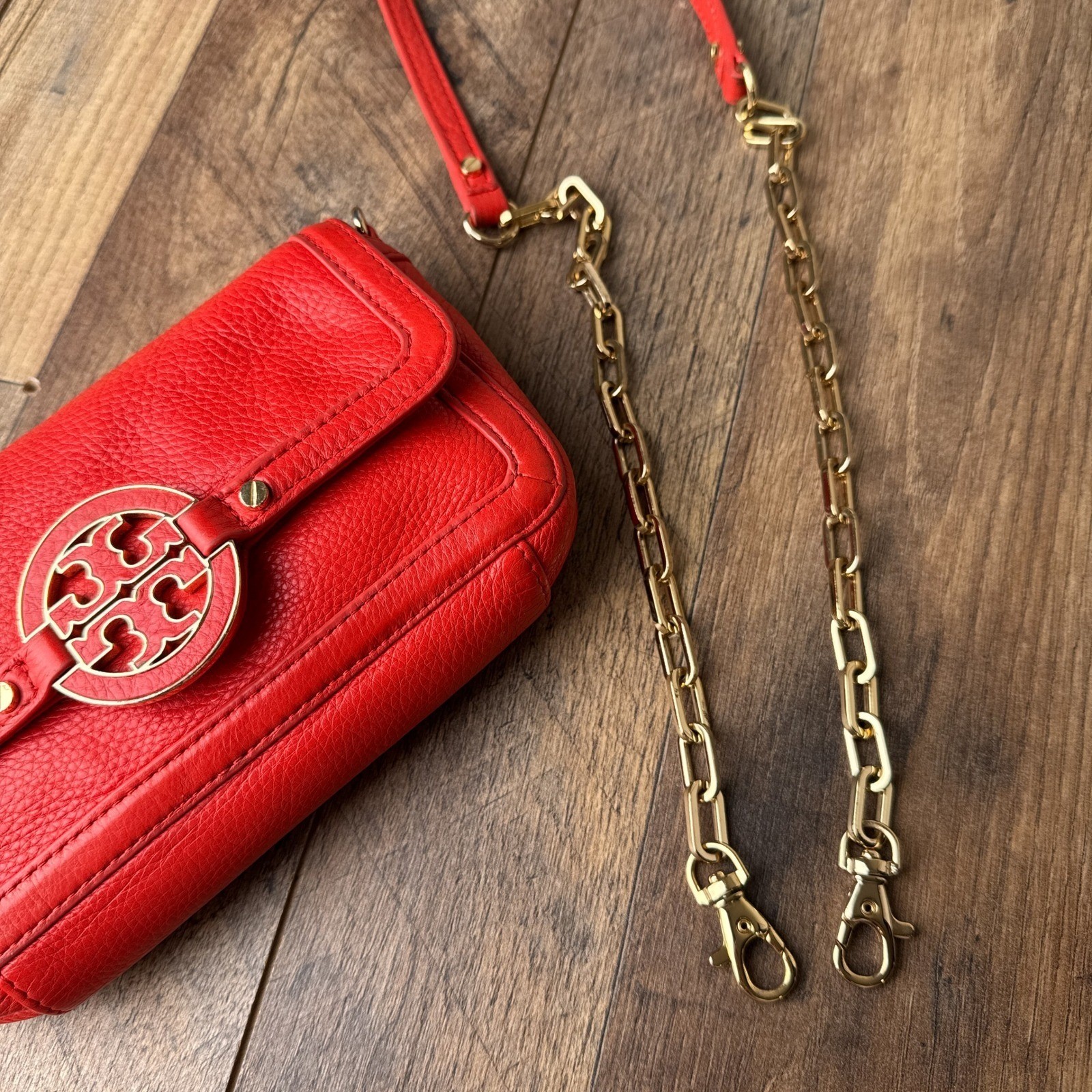 Tory Burch Amanda Mini Crossbody Bag Pebbled Leather Orange With COA