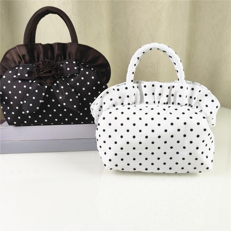 Womens Sweet Handbag Ruffle Polka Dot Bag Bow Zipper Mobile Phone Key Purse Gift