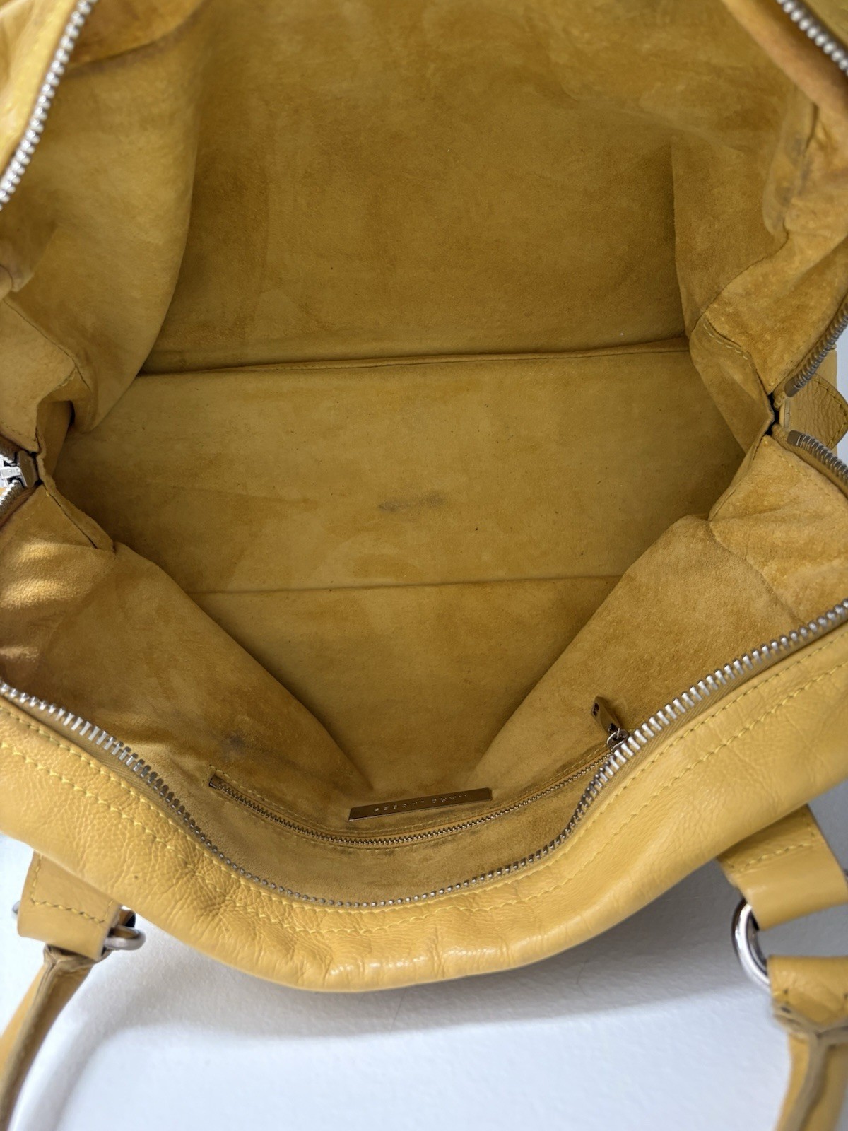 Marc Jacobs Y2K Leather Satchel Yellow Bag Purse Double Utility Pockets.
