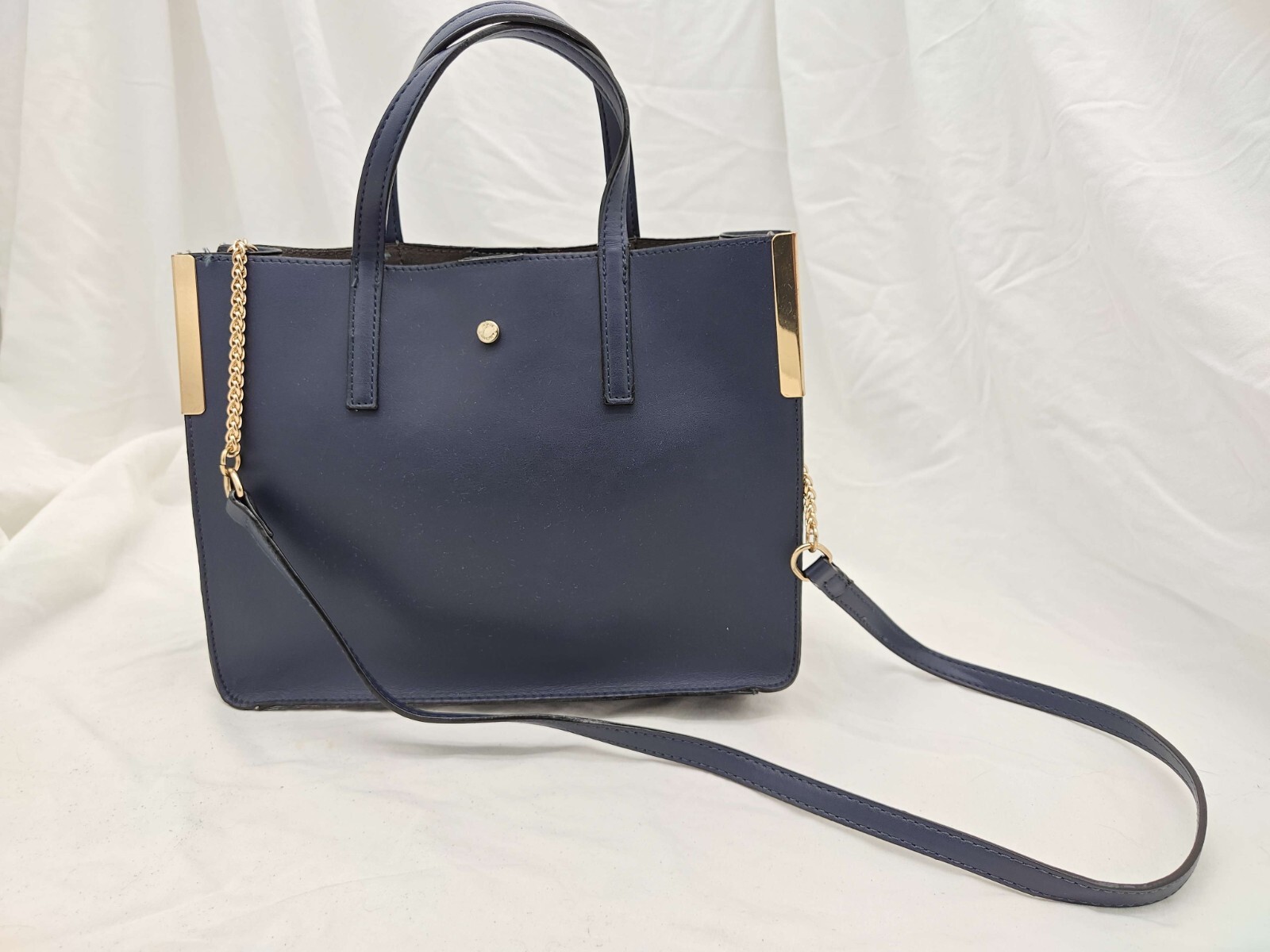 Kate Landry Blue Handbag Purse Gold Chain Crossbody Minimalist Office Old Money