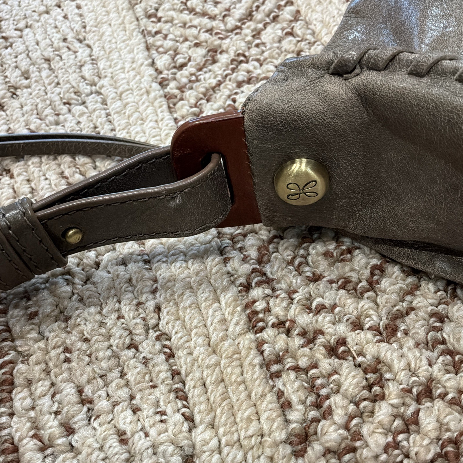 HOBO Gray/Greenish Brown Leather Crossbody Bag Soft Whipstitch Small