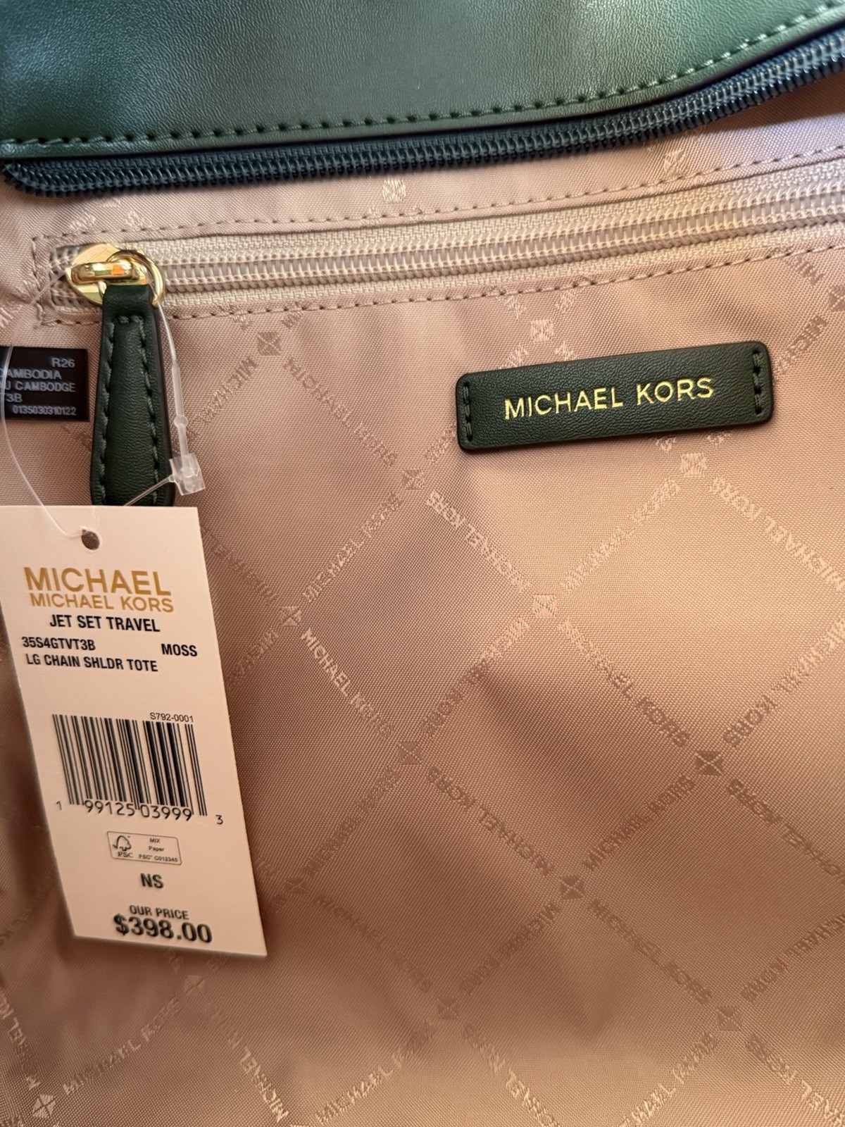 Michael Kors Jet Set Travel Large Shoulder Chain Tote Bag MK Moss Green Multi