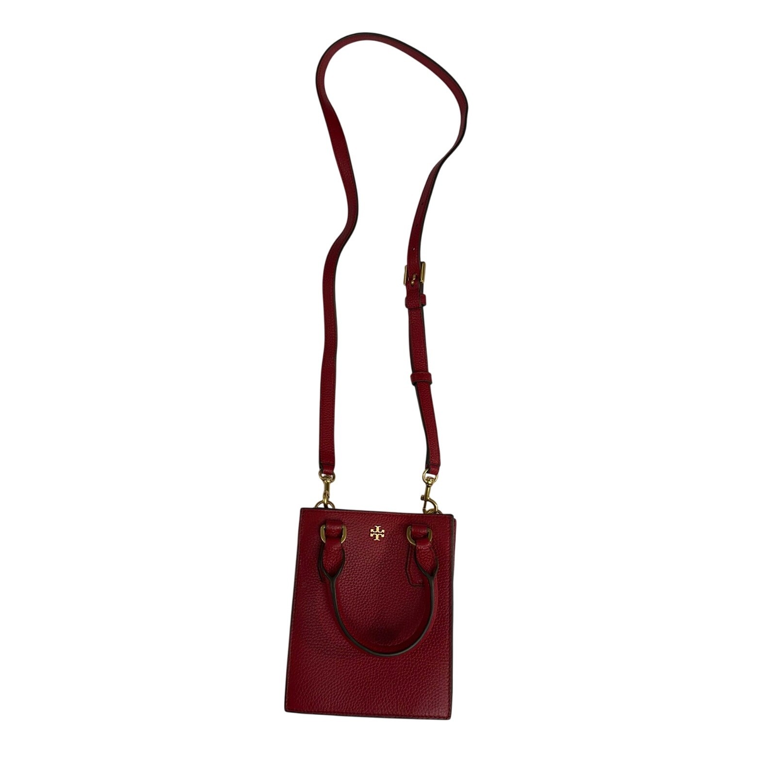 Tory Burch Blake Red Pebbled Leather Mini Shopper Tote Crossbody Shoulder Bag