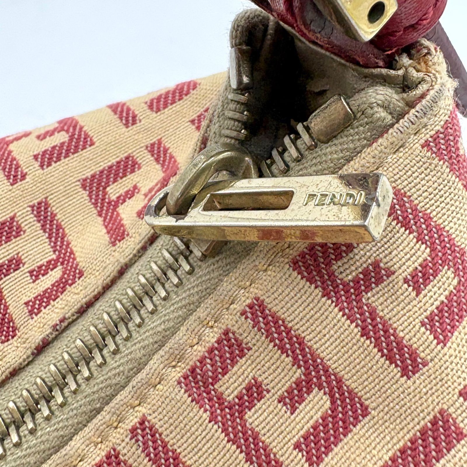 Auth FENDI Zucchino-Print Accessory Pouch Handbag 8N0005 2Y9195