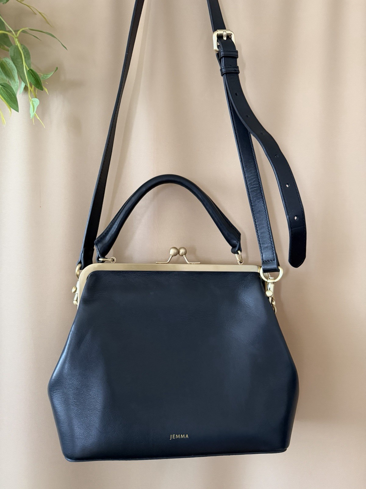 Jemma JOJO black leather brass hardware handbag
