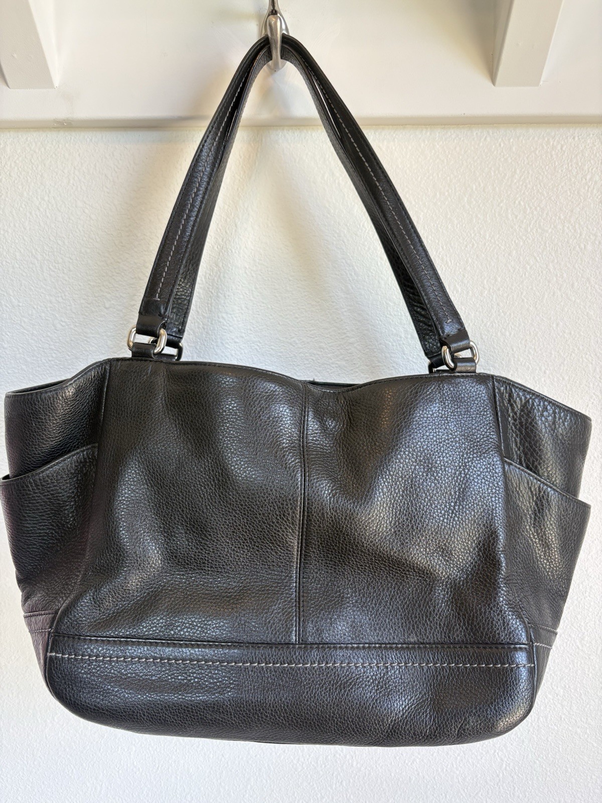 Coach Park Carrie Pebbled Black Leather Shoulder Bag F23284 Good Condition