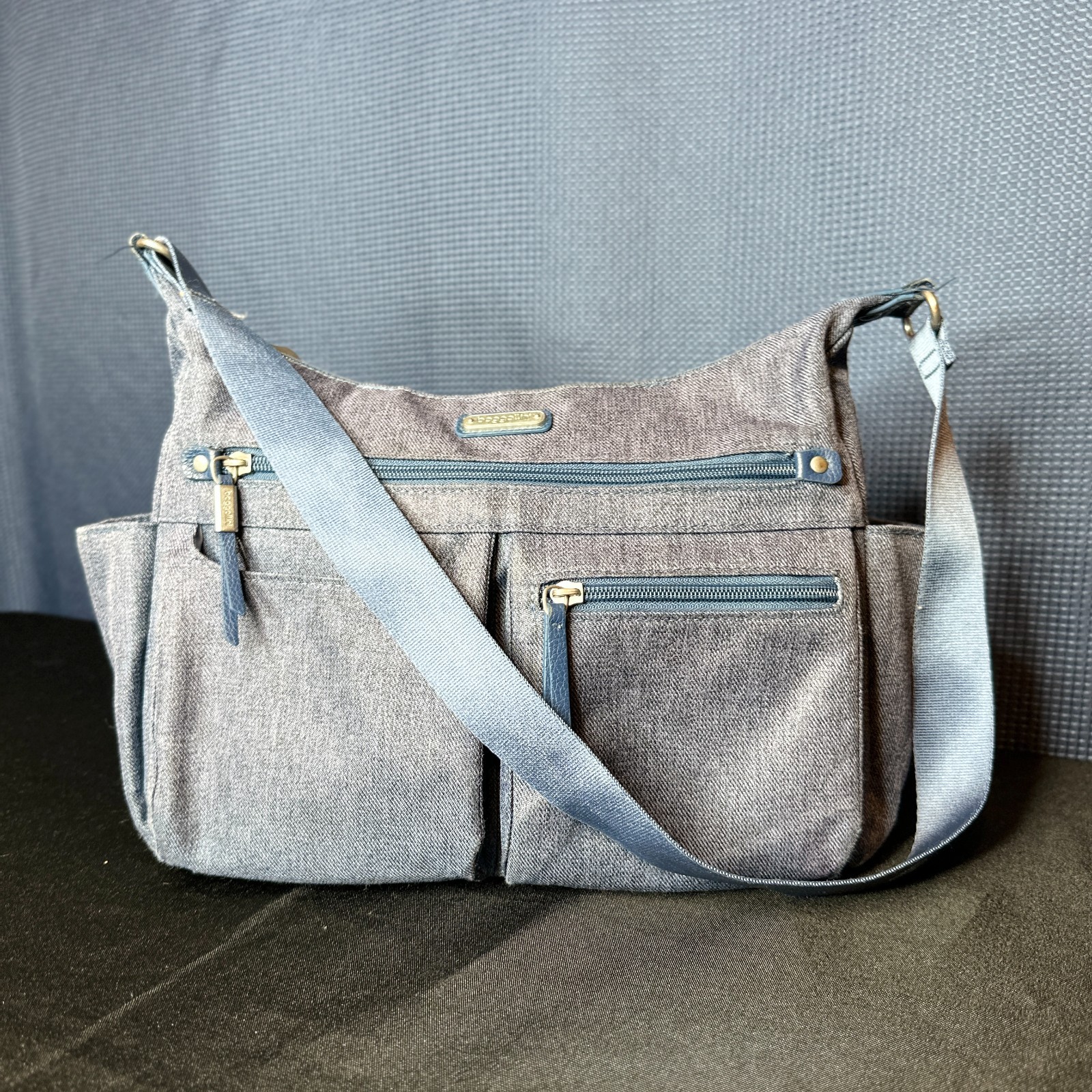 Baggallini Anywhere Large Hobo Tote in Blue Denim Lightweight Water-Resistant