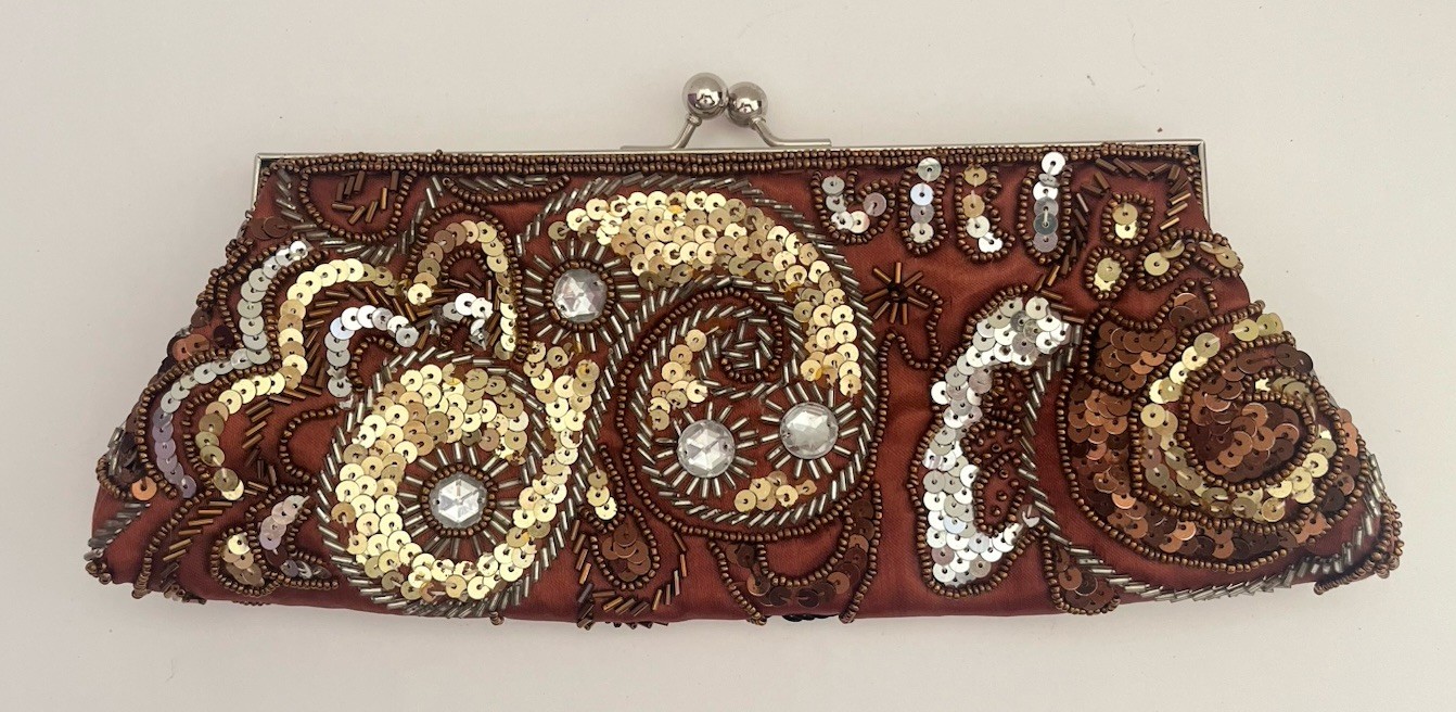 NWOT Apt.9 Brown Copper Beaded Sequin Handbag Clutch No Handle 11×4″ SALE!