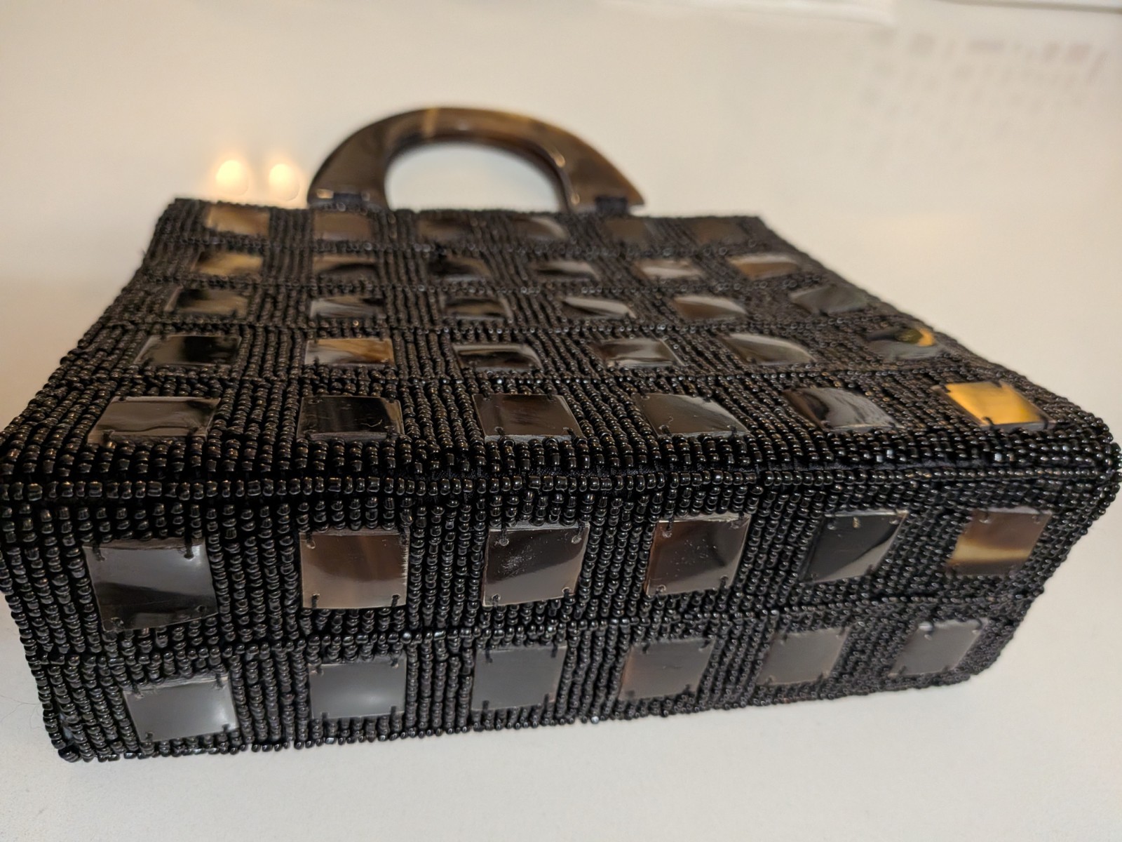 Vintage Vietnamese Horn Tortoiseshell & Beaded Handbag Purse With Top Handles