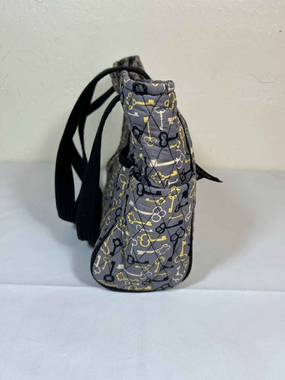 Bella Taylor Women’s Keys Pattern Yellow Gray Black Quilted Cotton Shoulder Bag