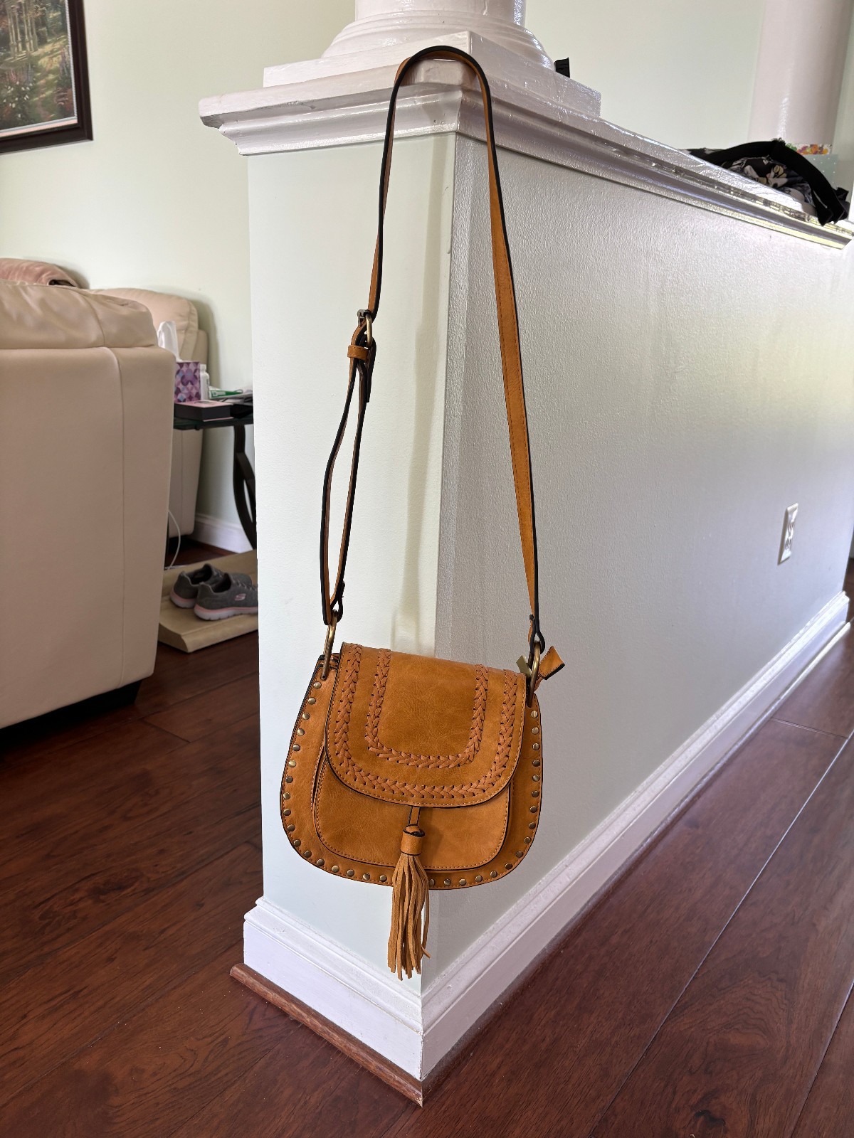 Western Cross Body Bag, Leather, Fringe, Tan