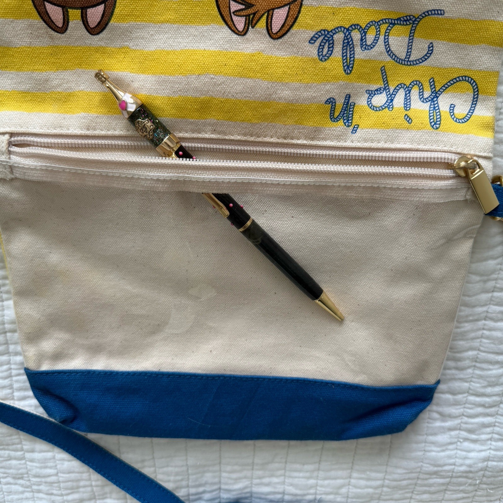 Disney Store Chip n Dale Crossbody Canvas Yellow Blue Stripe Convertible Purse
