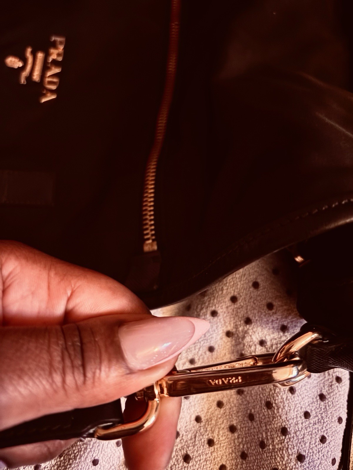 PRADA Black Crossbody Bag Gold Hardware Buckle Accent Zip Pockets
