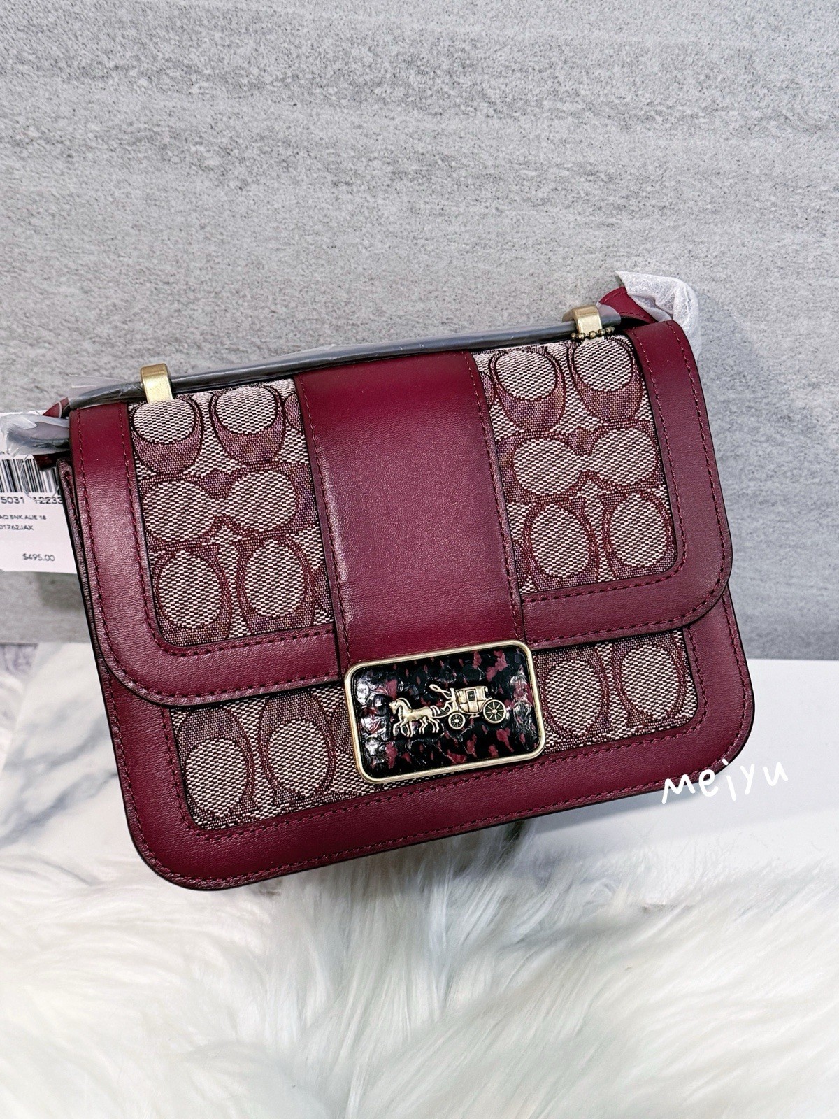 Coach Alie Shoulder Bag 18 In Signature Jacquard With Snakeskin, Burgundy Cherry