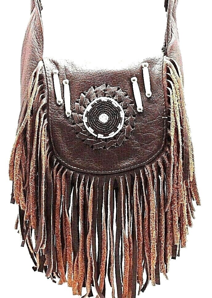Fanny Pack Purse on clip Hand Crafted Leather Boho Fur Fringe Crossbody Bag