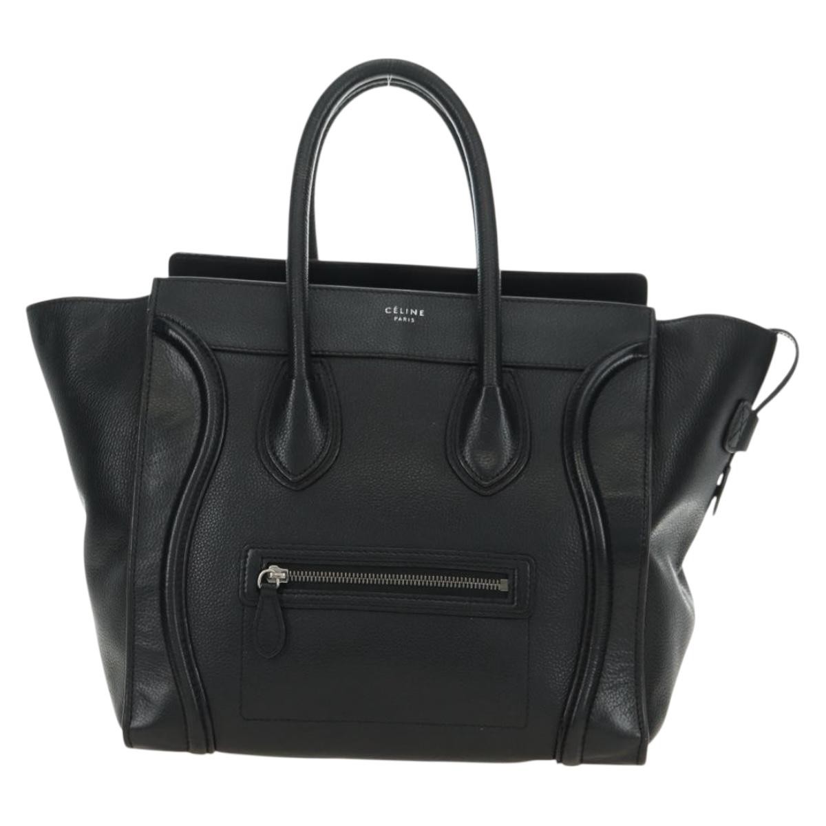 CELINE Luggage Mini Hand Bag Leather Black Silver Auth 180490SAM