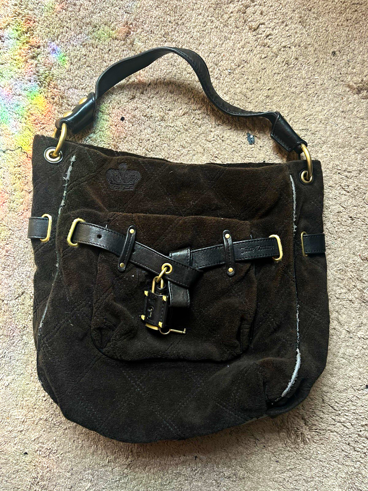 Vintage Juicy Couture Brown, Black, Gold Bag!Leather buckle and strap