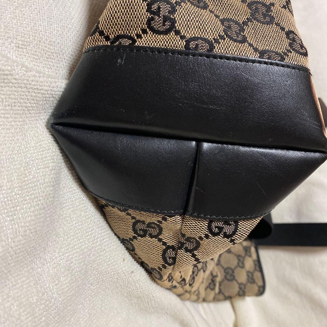 GUCCI Canvas Leather Tote Bag Beige X Black Women Auth 15.74 x 11.81 x 4.72inch