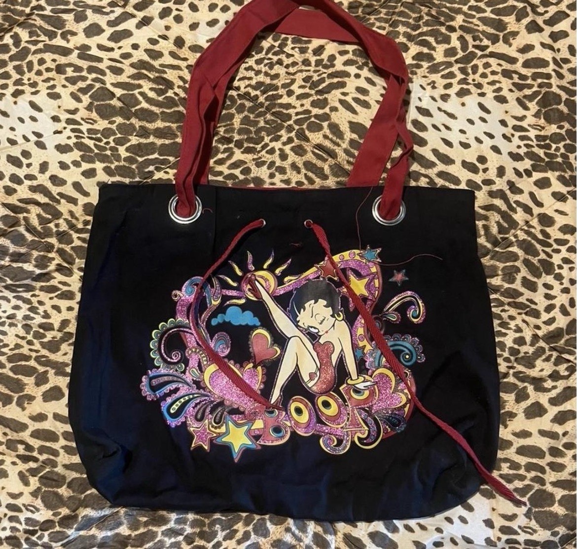 Vintage Y2K Betty Boop Black & Red Canvas Tote Bag Glitter Graphic