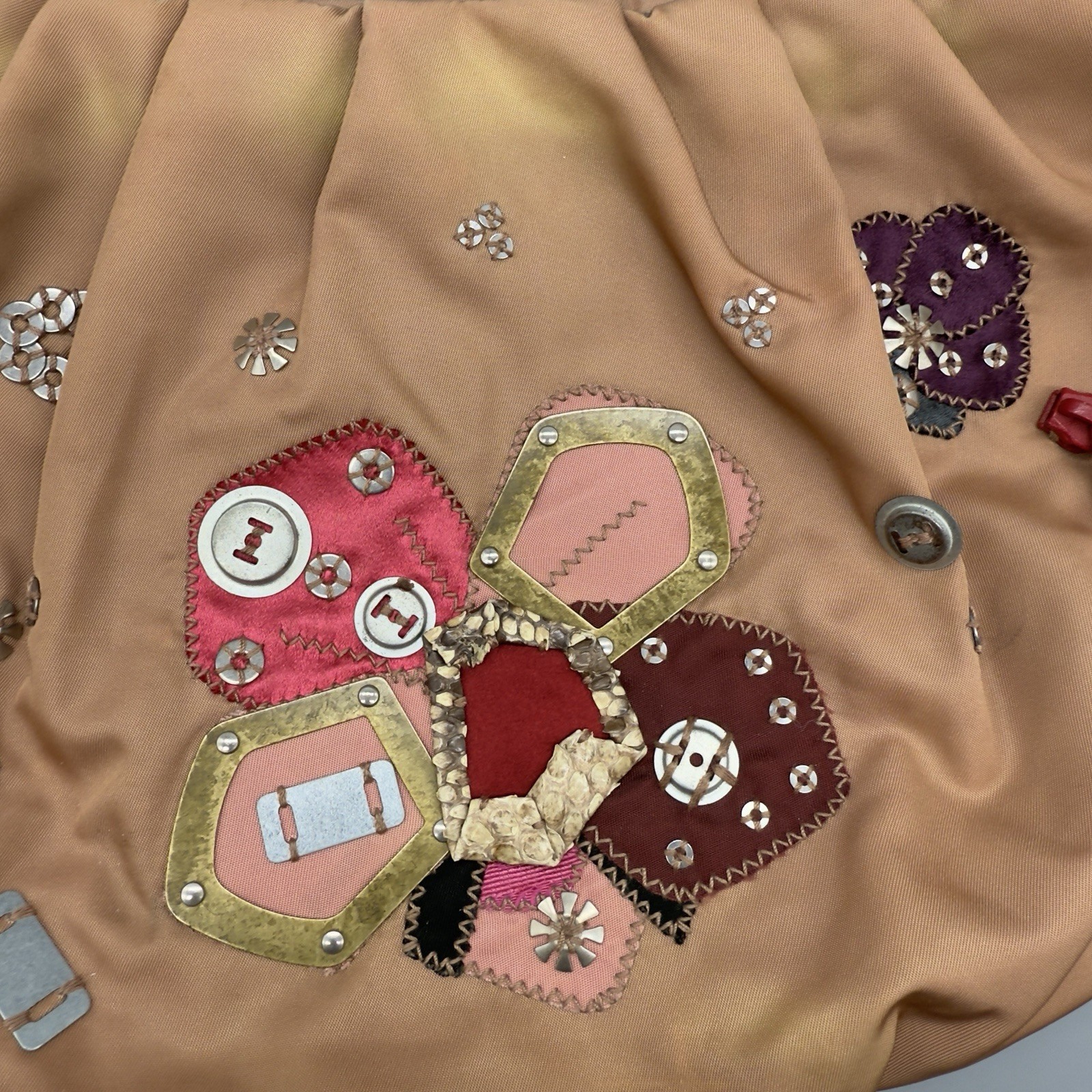 Prada Tessuto Pink Beige Floral Motif Nylon Shoulder Bag Made in Italy
