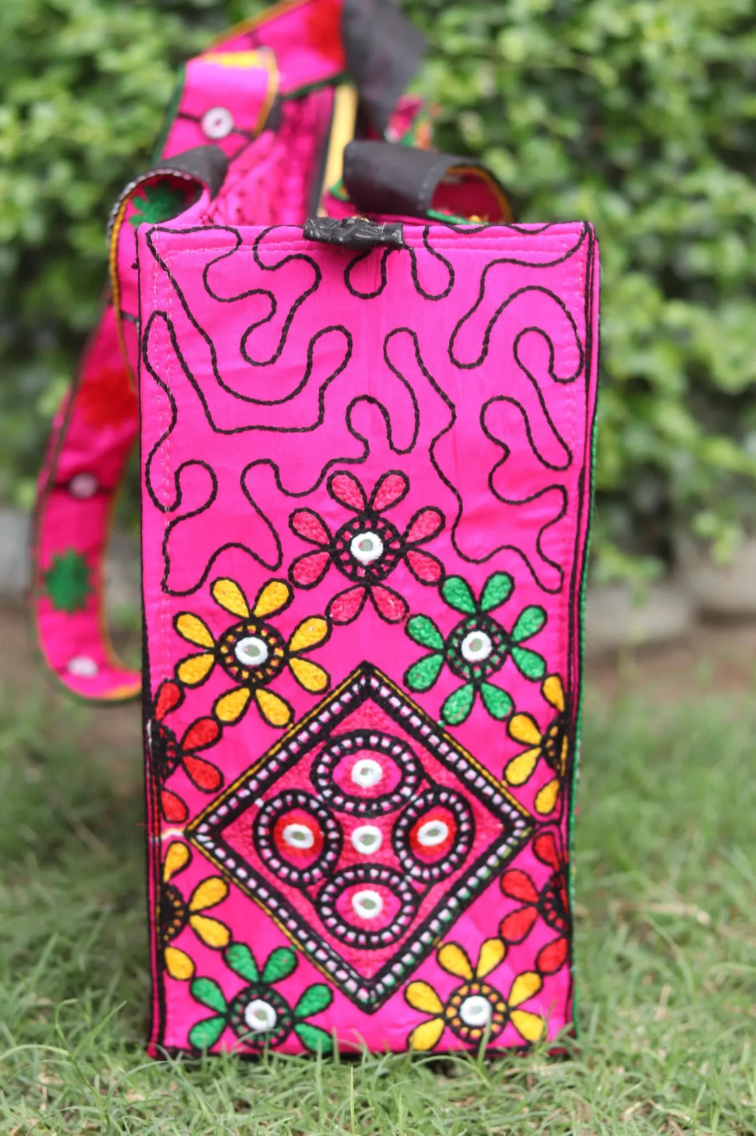 Handmade Embroidered Sindhi Tote Bag, Pakistani Ethnic Shoulder Boho Festival Ha