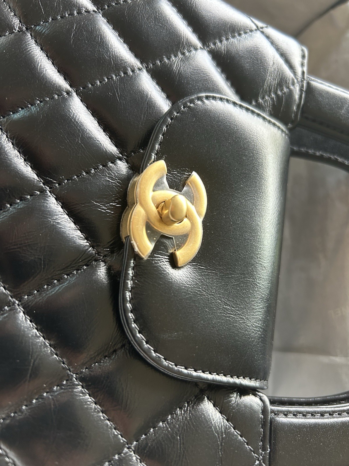 NEW Chanel Mini Kelly Top Handle Aged Calfskin Bag Black Brushed Gold Hardware